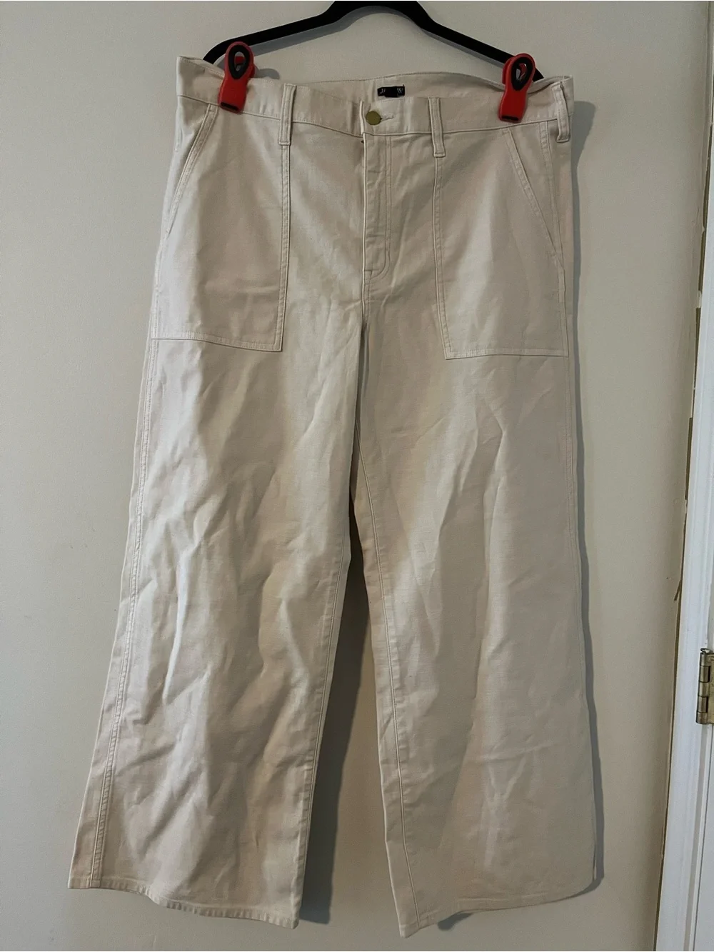 J Crew Cream Camp Pocket Wide Leg Pants 32 High Rise Utility Minimalist Cotton